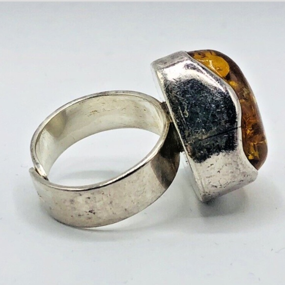 LARGE 925 STERLING Silver & BALTIC AMBER RING SIZE 9.5 Ladies Jewelry - Picture 5 of 16